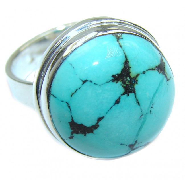 Huge genuine Turquoise .925 Sterling Silver ring; s. 9 3/4