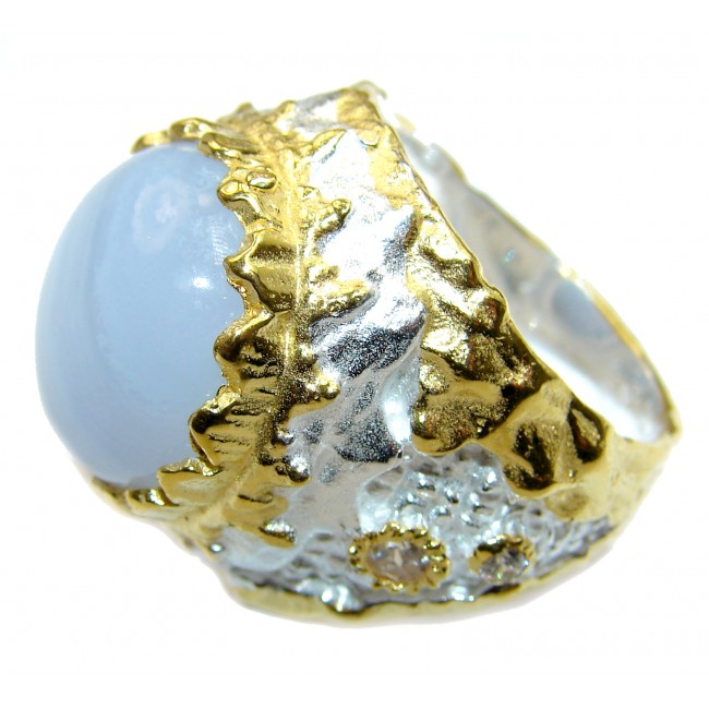 Blue Chalcedony Agate 14K Gold over .925 Sterling Silver handcrafted Ring s. 9