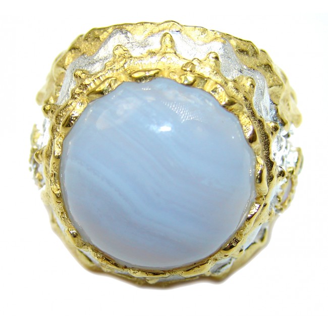 Blue Chalcedony Agate 14K Gold over .925 Sterling Silver handcrafted Ring s. 9