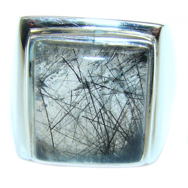 Mysterious Tourmalinated Quartz .925 Sterling Silver handmad ring s. 8