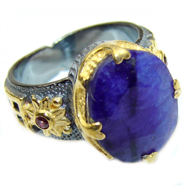 Vintage Style Sapphire 14K Gold oval & White Topaz Sterling Silver handcrafted ring; s. 8