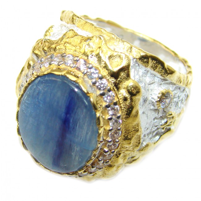 Huge Natural 46ct Kyanite 14K Gold over .925 Sterling Silver ITALY MADE ring size 9