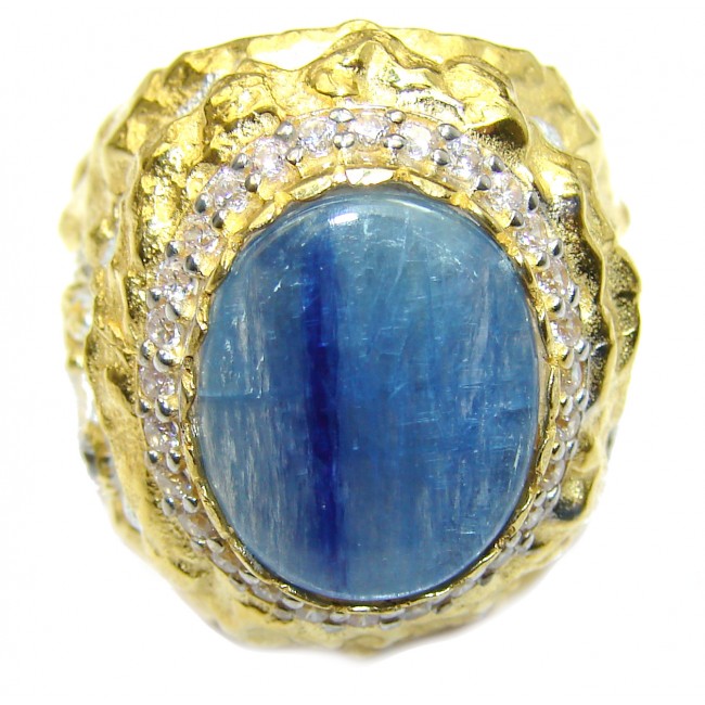 Huge Natural 46ct Kyanite 14K Gold over .925 Sterling Silver ITALY MADE ring size 9