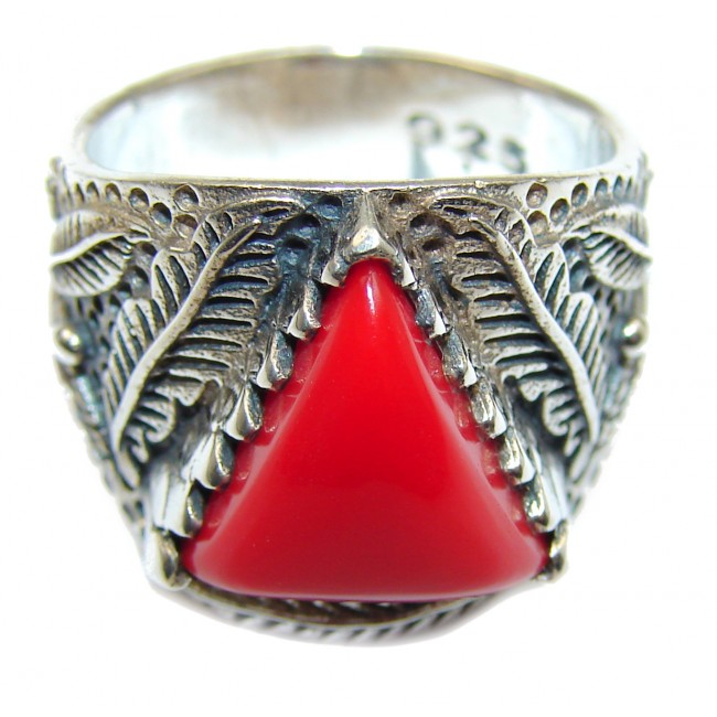 Natural Fossilized Coral .925 Sterling Silver handmade ring s. 8