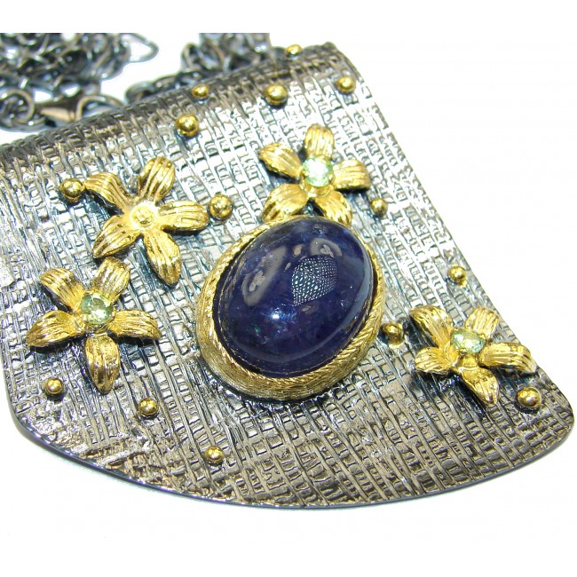 Genuine 45ct Tanzanite Rhodium Gold over .925 Sterling Silver handcrafted necklace