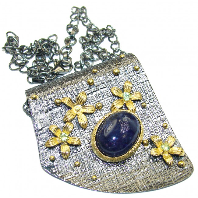 Genuine 45ct Tanzanite Rhodium Gold over .925 Sterling Silver handcrafted necklace