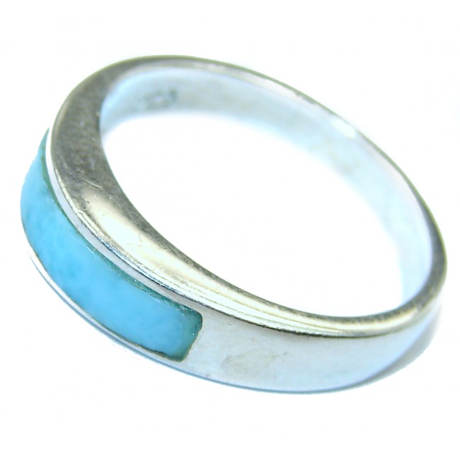 Natural inlay Larimar .925 Sterling Silver handcrafted Ring s. 7 1/4