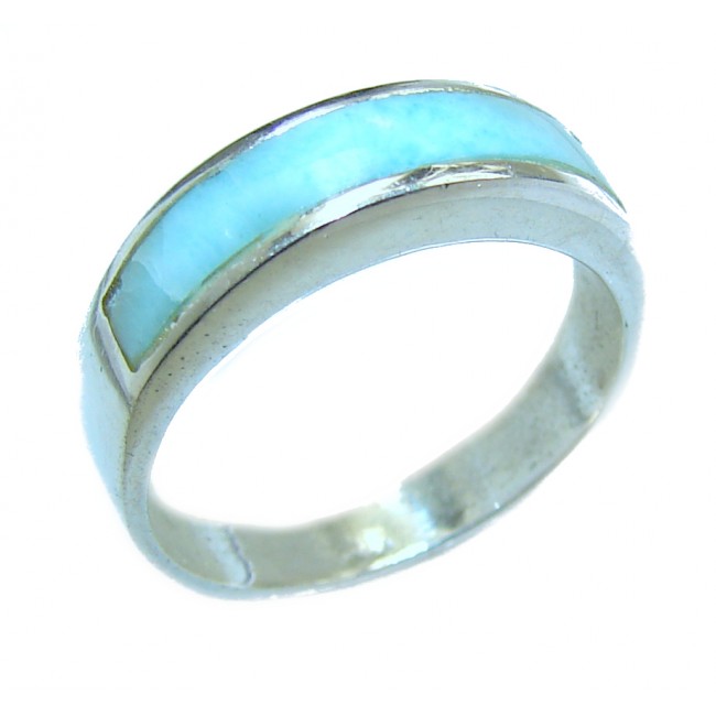 Natural inlay Larimar .925 Sterling Silver handcrafted Ring s. 6 3/4