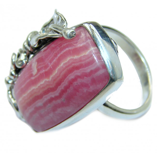 Authentic Rhodochrosite .925 Sterling Silver handmade ring size 8 adjustable