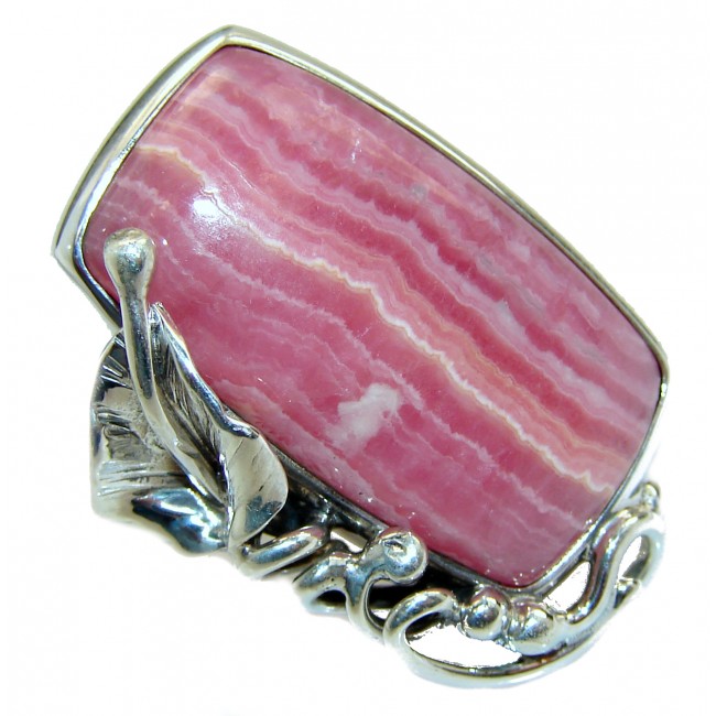 Authentic Rhodochrosite .925 Sterling Silver handmade ring size 8 adjustable