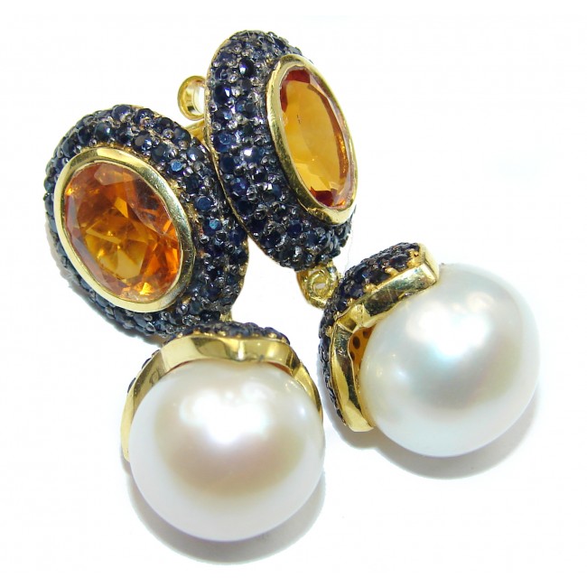 Precious genuine Natural Pearl 14K Gold over .925 Sterling Silver handmade earrings