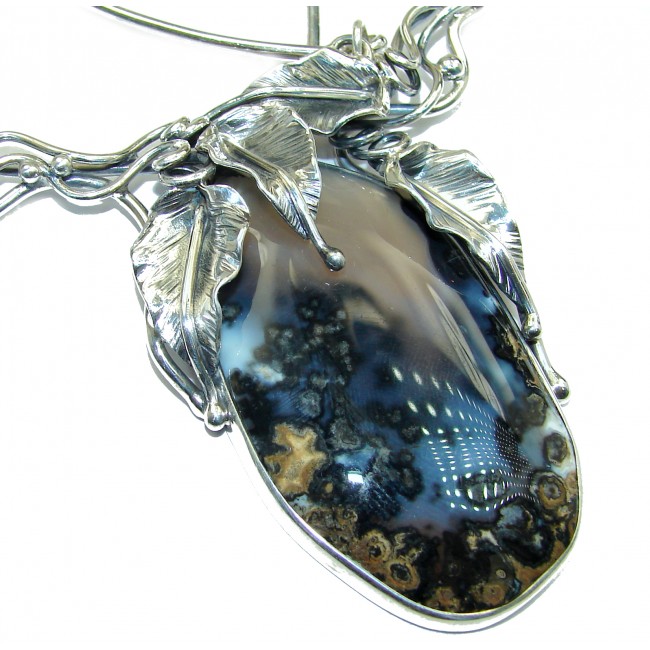 Floral Design genuine Dendritic Agate .925 Sterling Silver handcrafted necklace