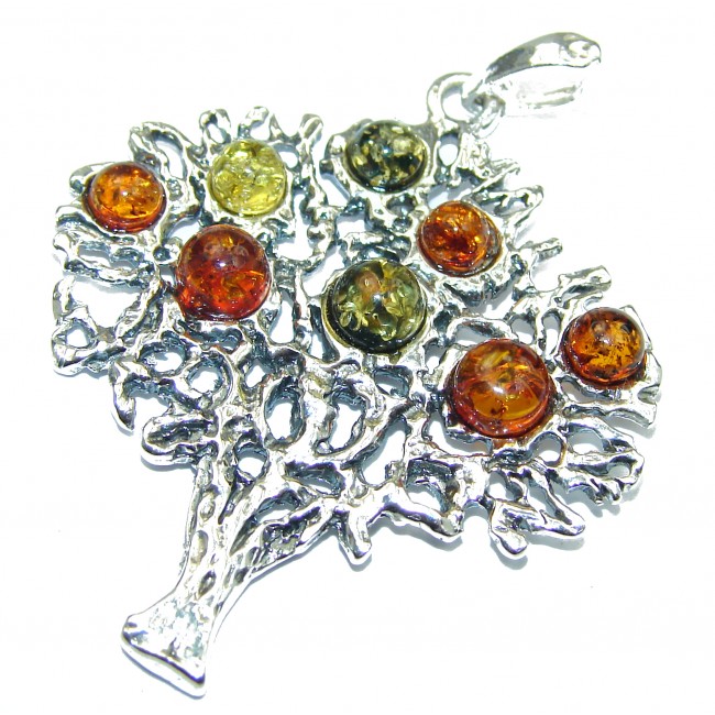 Family Tree Multicolor Baltic Amber .925 Sterling Silver handcrafted Pendant