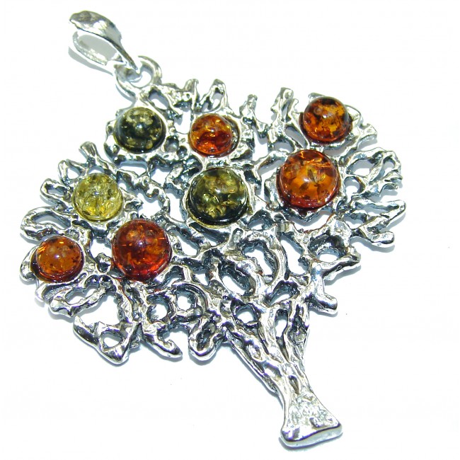 Family Tree Multicolor Baltic Amber .925 Sterling Silver handcrafted Pendant