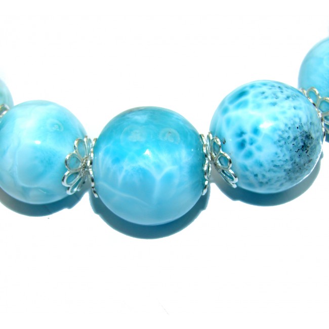 One of the kind Nature inspired Sublime Larimar .925 Sterling Silver handmade 16 inches necklace