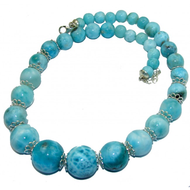 One of the kind Nature inspired Sublime Larimar .925 Sterling Silver handmade 16 inches necklace