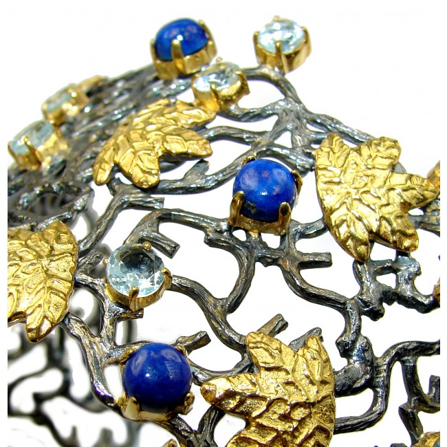 Blue Garden Lapis Lazuli 14K Gold over Sterling Silver handcrafted Bracelet / Cuff