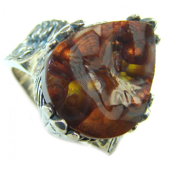Vintage Design Genuine Fire Agate Mexican .925 Sterling Silver Ring size 7