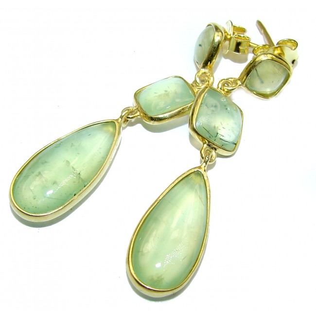 Authentic Moss Prehnite Gold over .925 Sterling Silver handmade stud earrings