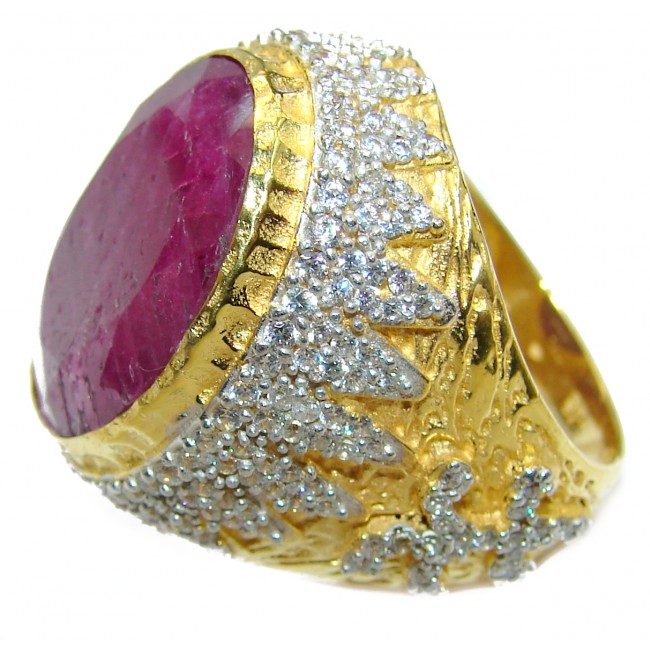 Large genuine Ruby 14K Gold over .925 Sterling Silver Statement Italy made ring; s. 9