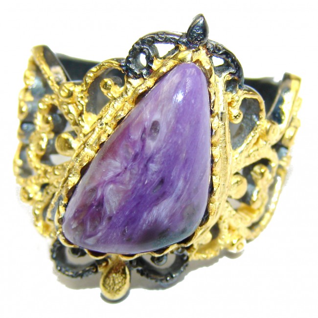 Natural Siberian Charoite Gold over .925 Sterling Silver handcrafted ring size 7