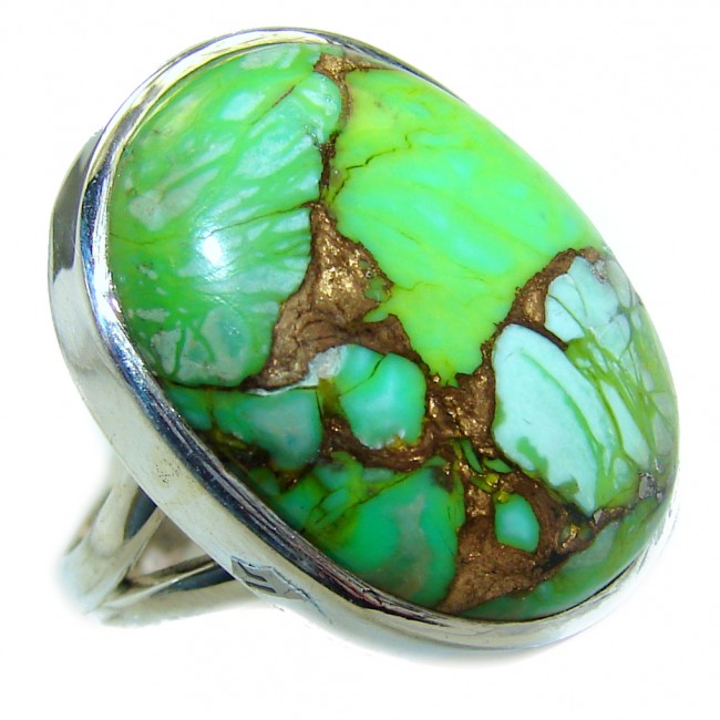 Copper Turquoise .925 Sterling Silver handmade Ring s. 6 3/4