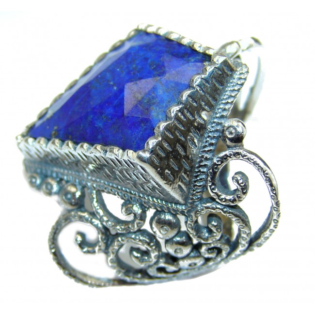 Boho Style Natural Lapis Lazuli .925 Sterling Silver handcrafted ring size 8