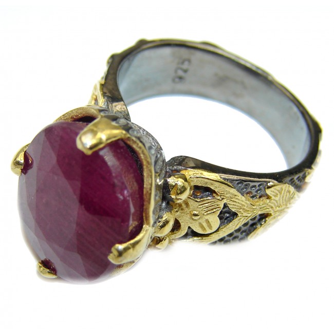 Vintage Design Genuine 25ct Ruby 14K Gold over .925 Sterling Silver handmade Ring size 8