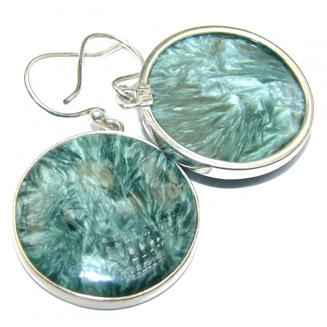 Unique Perfect Green Seraphinite .925 Sterling Silver handcrafted earrings