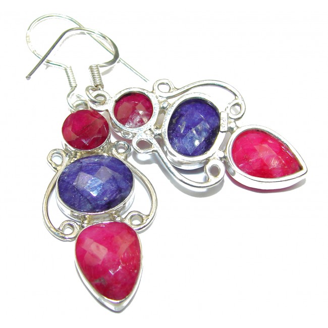 Secret Beauty Sapphire Ruby .925 Sterling Silver hook earrings