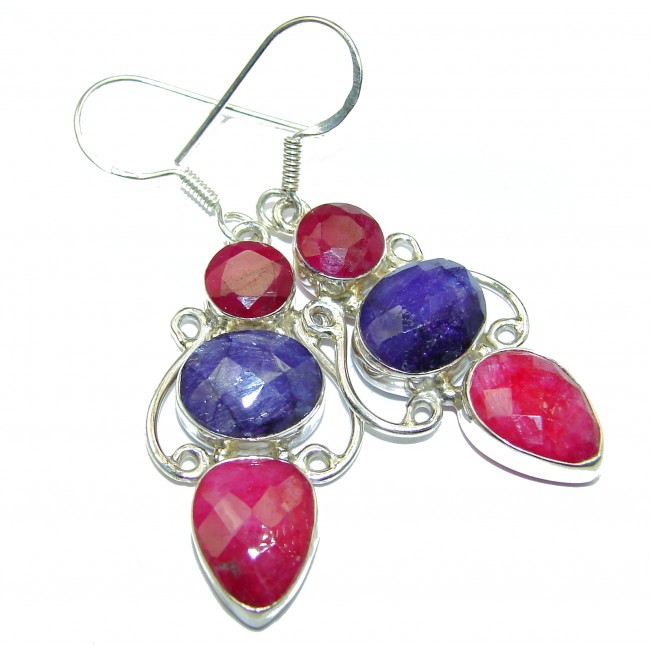 Secret Beauty Sapphire Ruby .925 Sterling Silver hook earrings