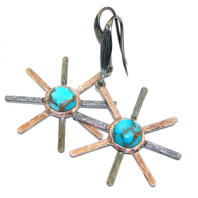 Blue Stars Copper vains in Blue Turquoise .925 Sterling Silver earrings
