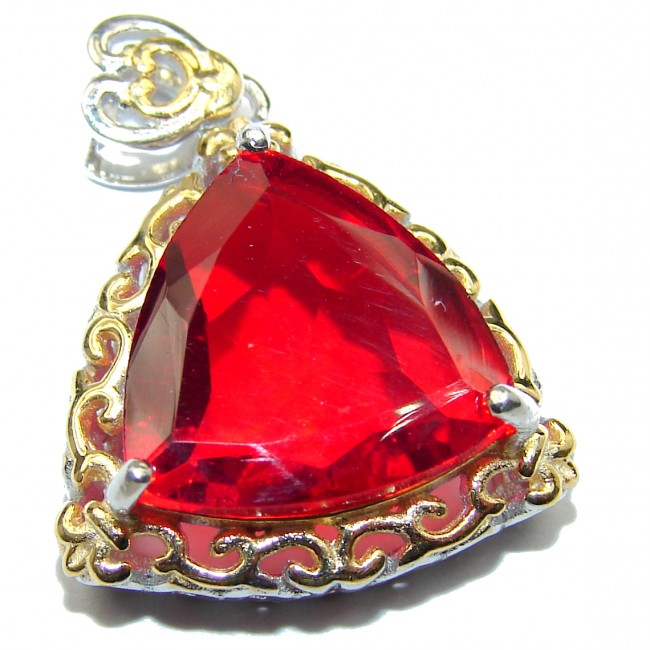 Volcanic Red Helenite two tones .925 Sterling Silver handcrafted Pendant