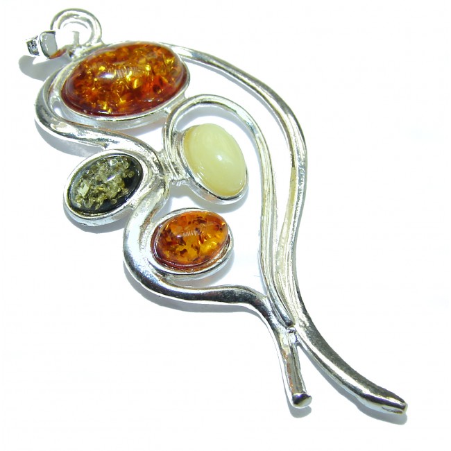 Multicolor Baltic Amber .925 Sterling Silver handcrafted Pendant