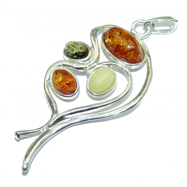 Multicolor Baltic Amber .925 Sterling Silver handcrafted Pendant