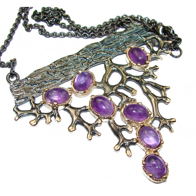 Artisan creation genuine Amethyst two tones .925 Silver handcrafted Necklace