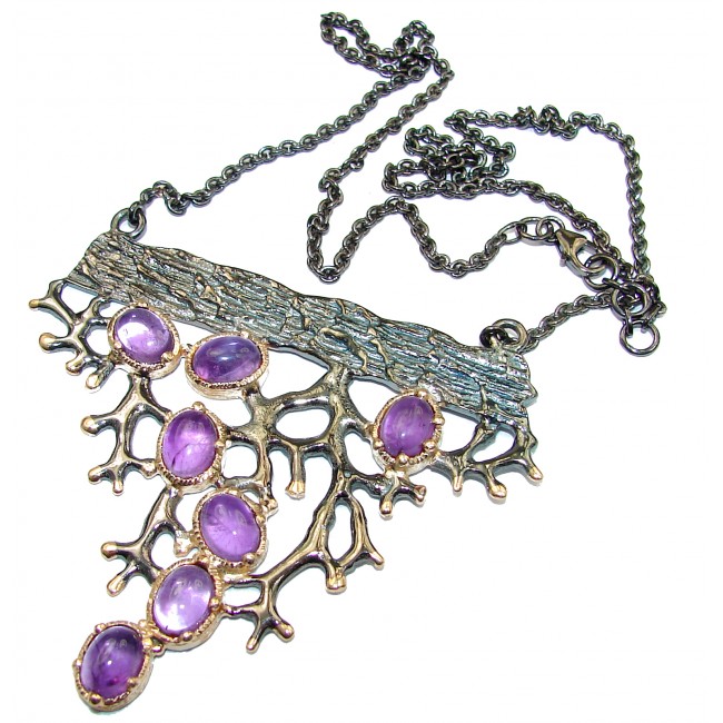 Artisan creation genuine Amethyst two tones .925 Silver handcrafted Necklace
