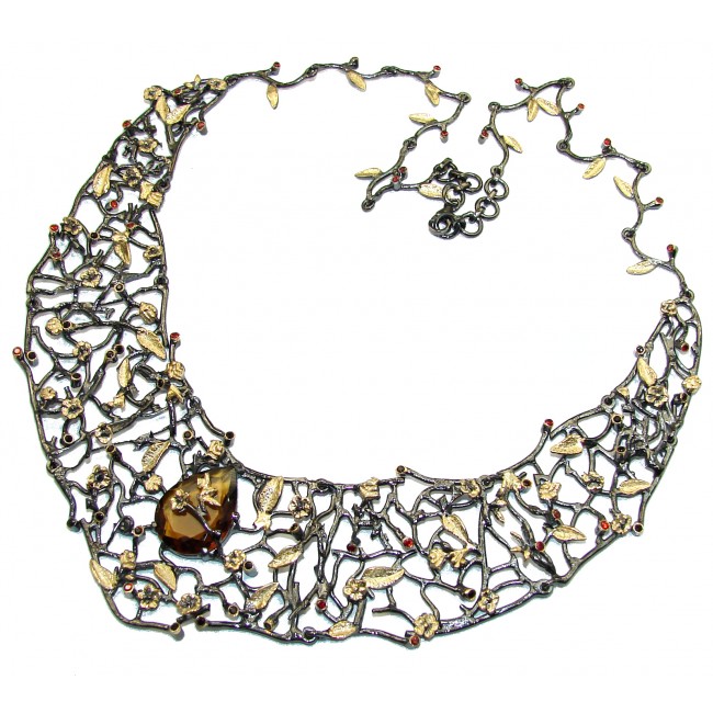 Incredible Design Champagne Smoky Topaz .925 Sterling Silver handmade necklace