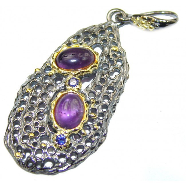 Genuine Purple Amethyst 14K Gold .925 Sterling Silver handmade Pendant