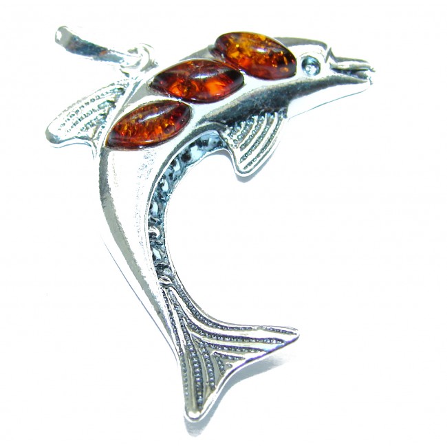 Delphine Baltic Polish Amber .925 Sterling Silver handcarfted Pendant