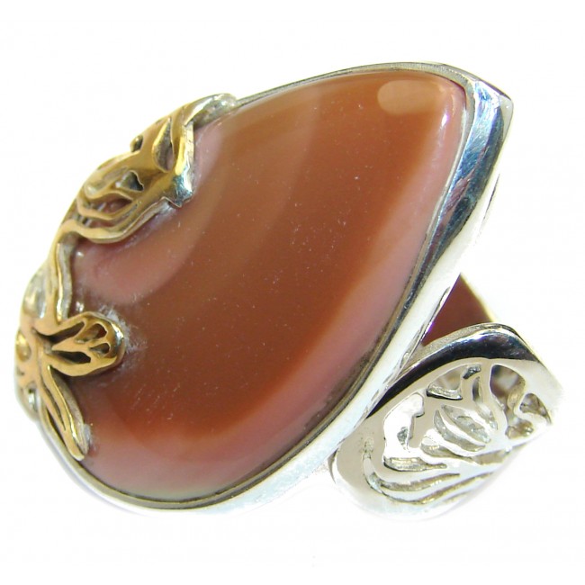 Genuine Imperial Jasper two tones .925 Sterling Silver handcrafted ring s. 6 adjustable