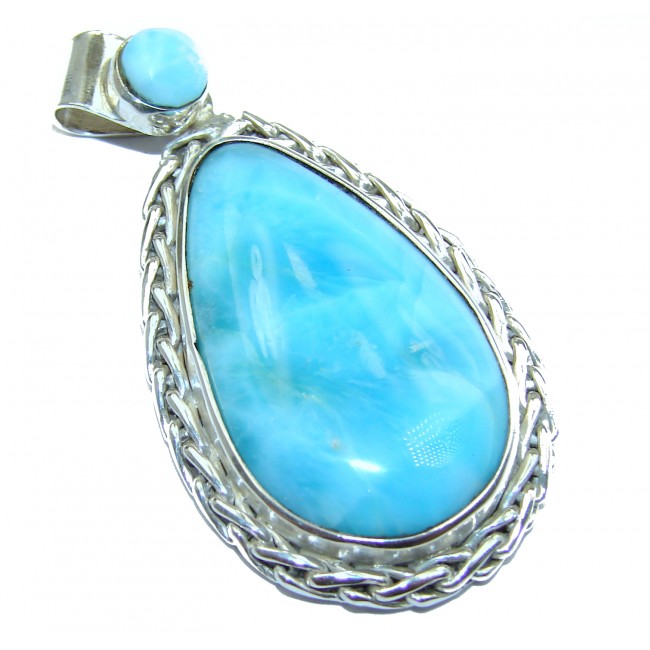 Romantic Genuine Blue Larimar Sterling Silver handcrafted Pendant