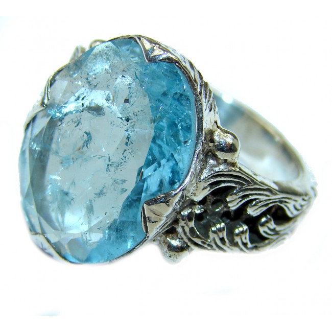 Blue Treasure genuine Aquamarine .925 Sterling Silver handmade ring s. 6