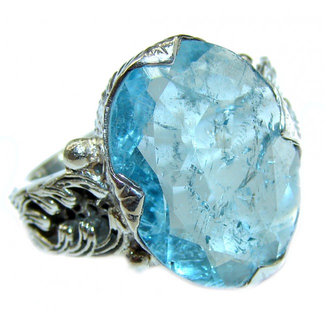 Blue Treasure genuine Aquamarine .925 Sterling Silver handmade ring s. 6
