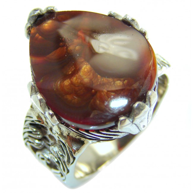 Mystery Genuine Fire Agate .925 Sterling Silver Ring size 8