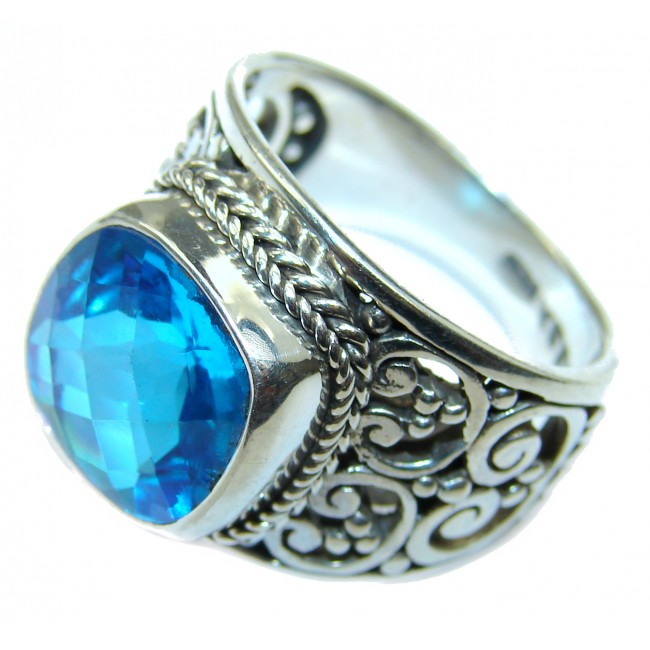 Bali Design Blue Aquamarine Topaz .925 Sterling Silver handmade ring s. 8
