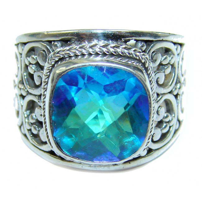 Bali Design Blue Aquamarine Topaz .925 Sterling Silver handmade ring s. 8