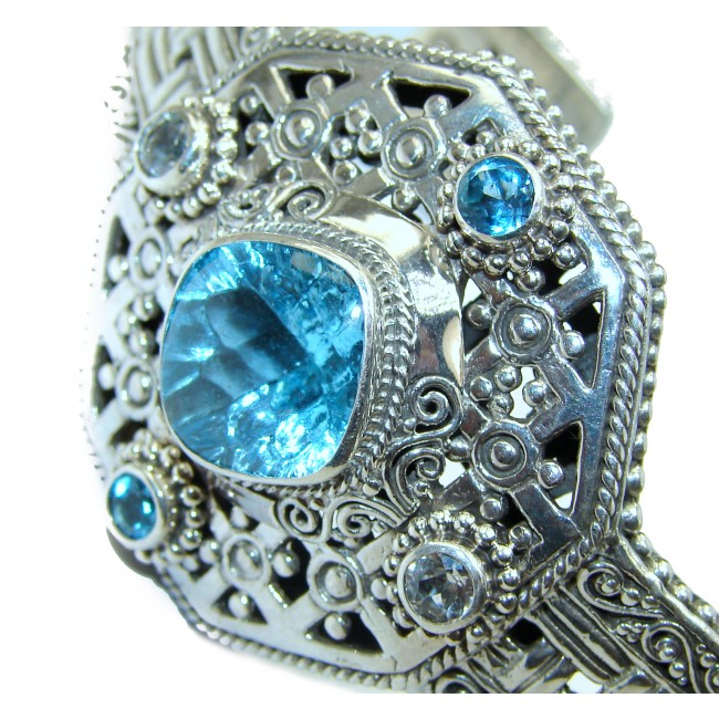 Chunky & Luxury Swiss Blue Topaz .925 Sterling Silver handmade Cuff/Bracelet