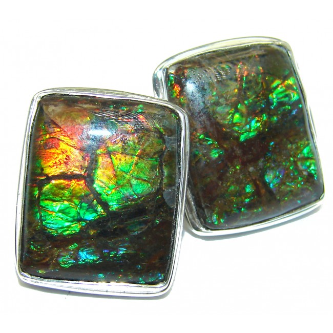 Authentic Fire Ammolite .925 Sterling Silver handcrafted earrings