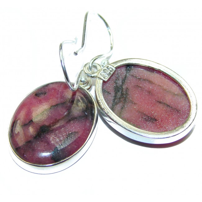 Bold natural Pink Rhodonite .925 Sterling Silver handmade earrings